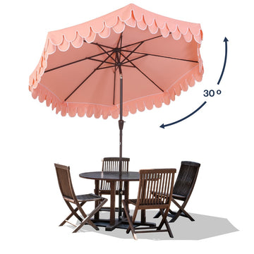 Tracy 9 ft. Classic MidCentury Scalloped Fringe Market Patio Umbrella